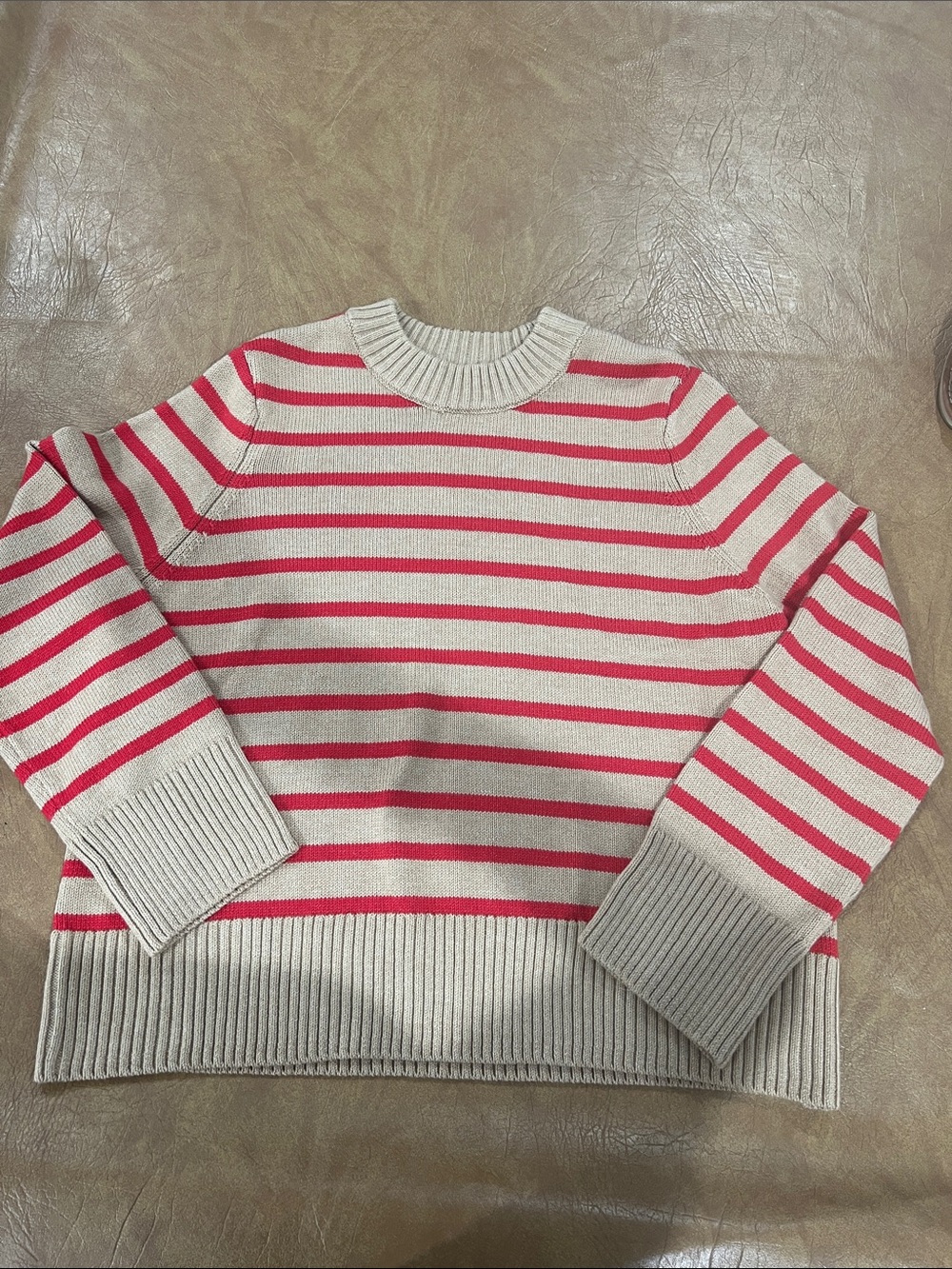 Striped Crewneck Sweater - Cream & Pink